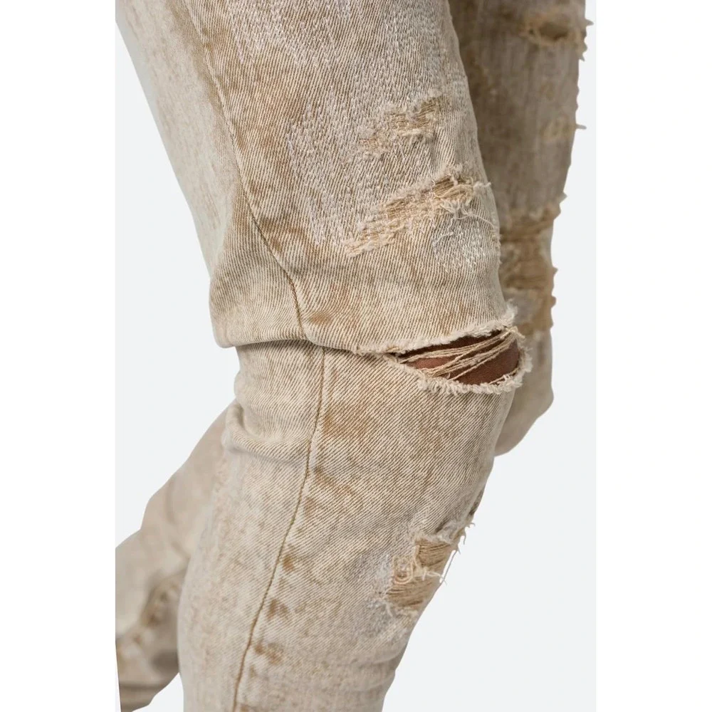 MNML X369 Stretch Skinny Denim Tinted Khaki Distressed Men Jeans 33 Inseam - Picture 4 of 7